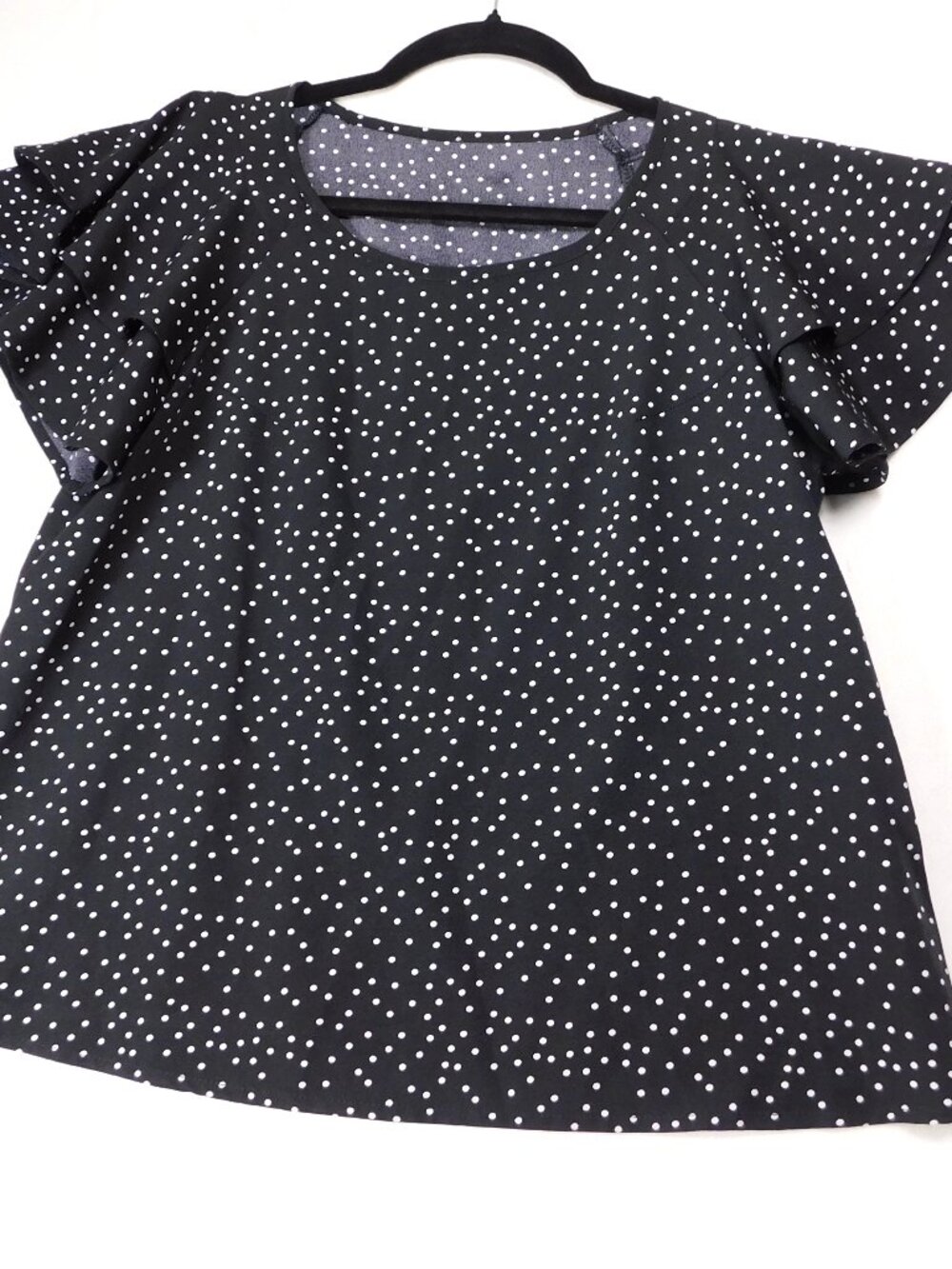 SHEIN Womens M (6)  Black/ White Polka Dot Blouse Tiered Ruffled Flutter Sleeves